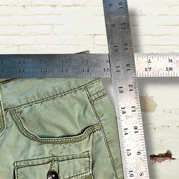 Faded Glory Olive Green Cargo Mini Skirt Raw Hem Y2K Utility Grunge Sz 4 - Picture 7 of 10